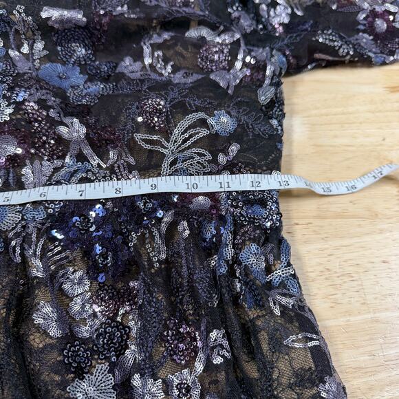 Mac Duggal NWOT Embellished Illusion Long Sleeve Midi Dress Size 2 Sequin Beaded - Picture 8 of 9